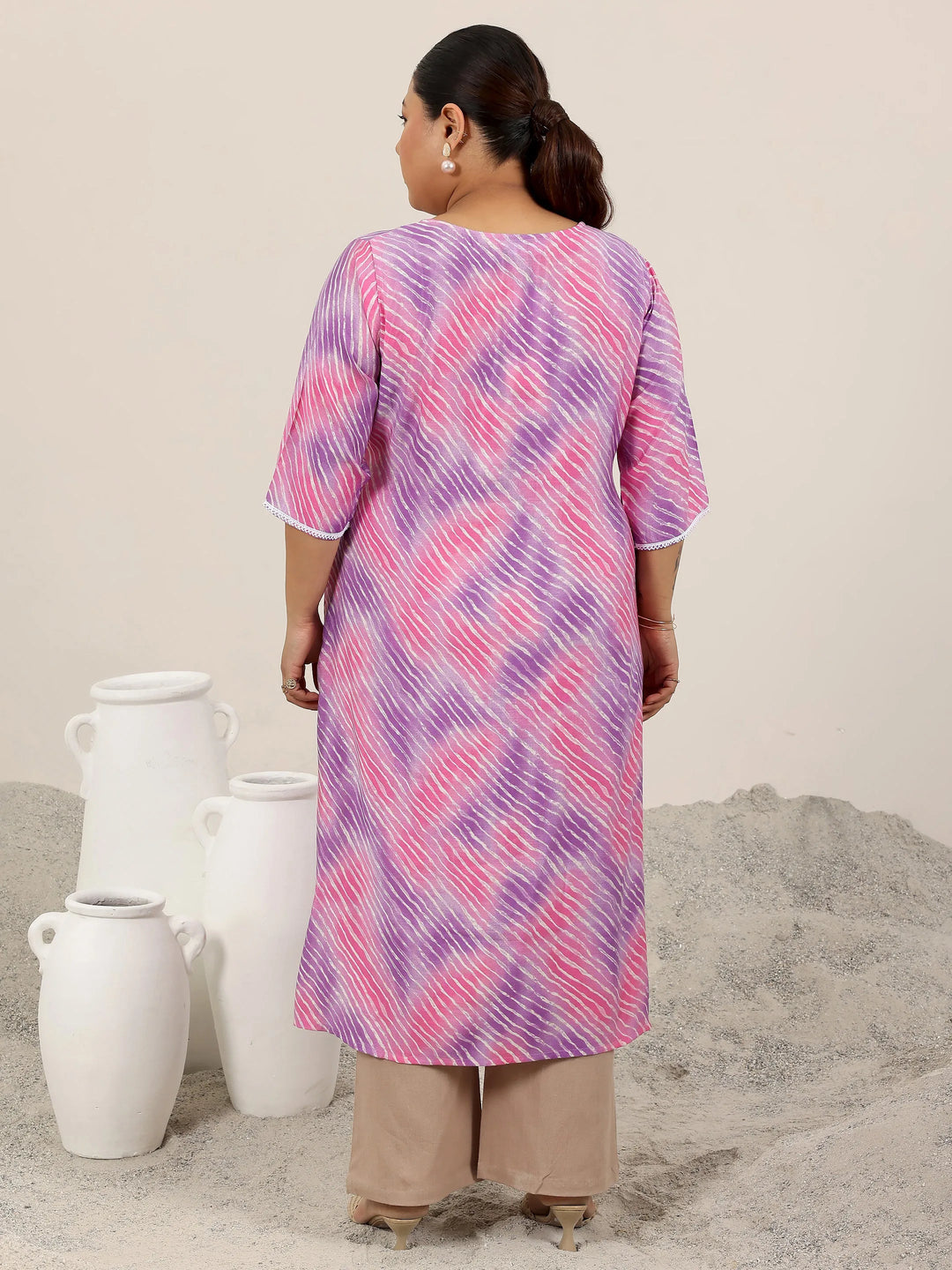  Plus Size Lavender Printed Straight Silk Kurta 