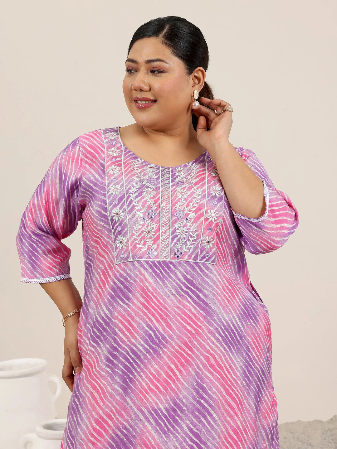  Plus Size Lavender Printed Straight Silk Kurta 
