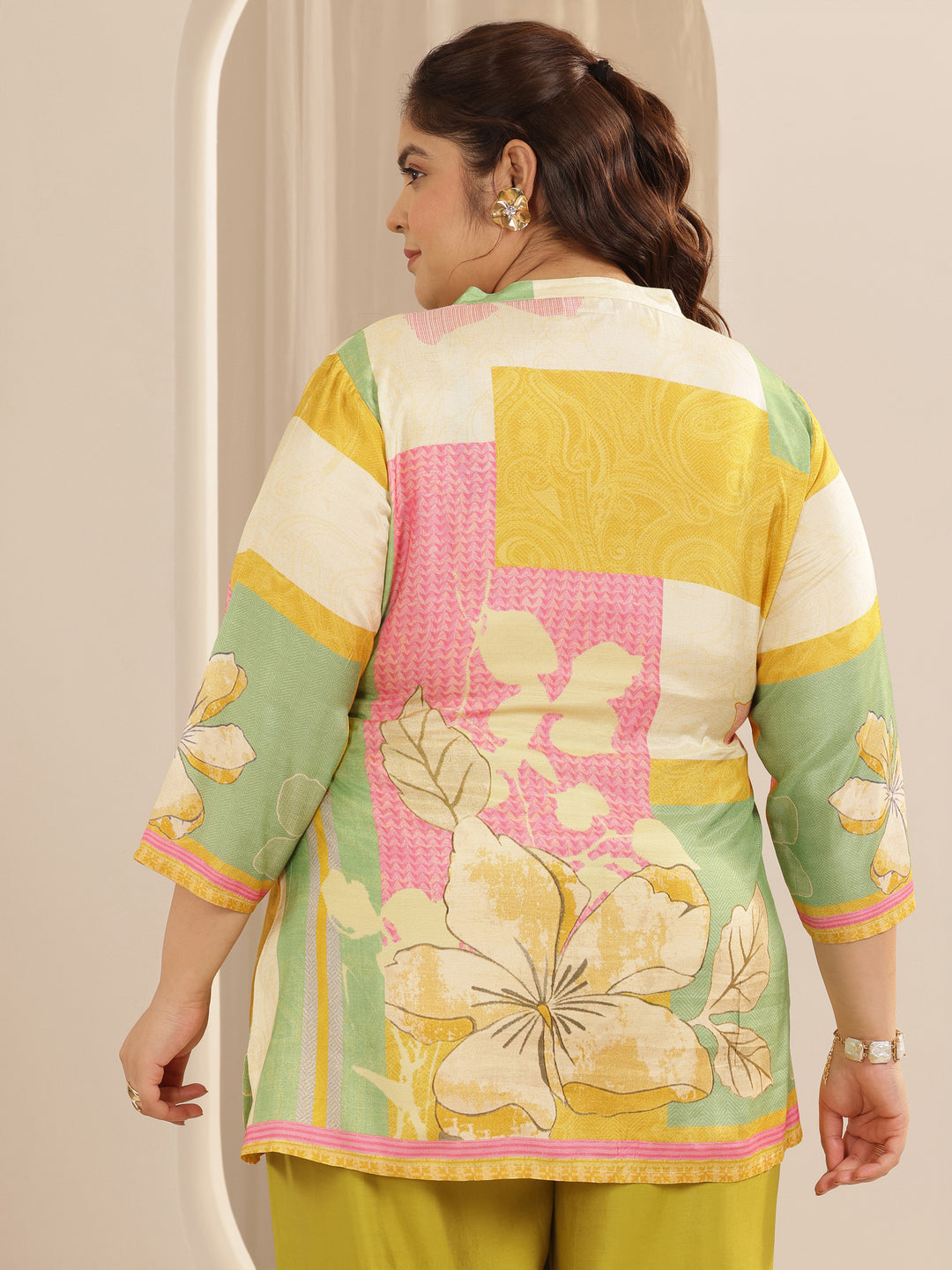  Plus Size Multi Printed Muslin Straight Short Kurti 