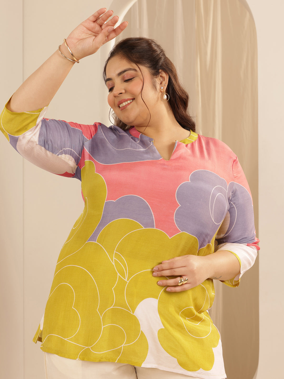  Plus Size Multi Printed Muslin Straight Short Kurti 