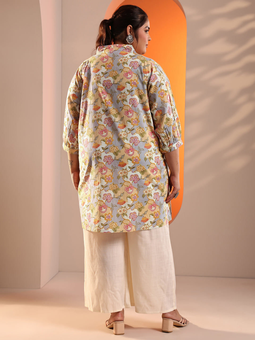  Plus Size Multi Printed Cotton Straight Short Kurti 