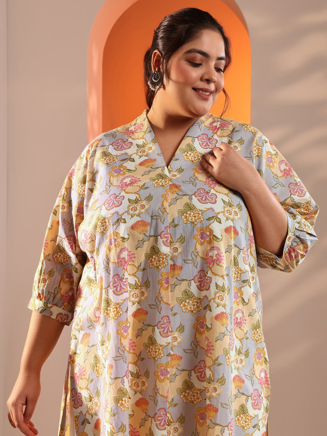  Plus Size Multi Printed Cotton Straight Short Kurti 