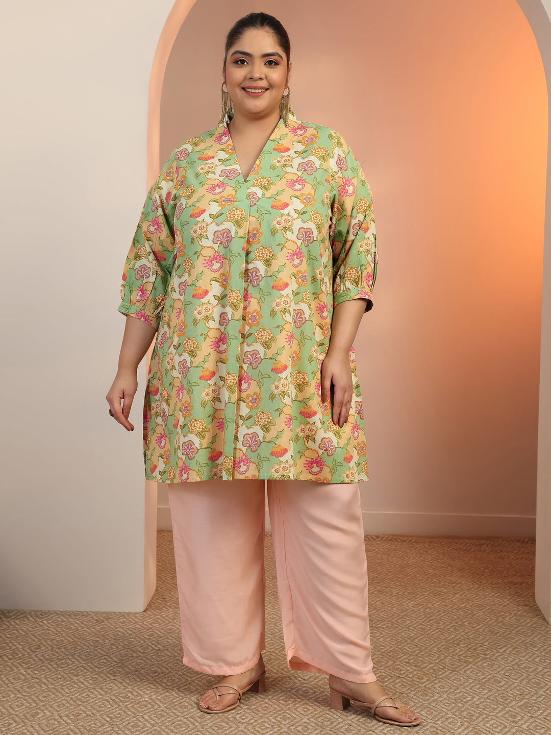  Plus Size Multi Printed Cotton Straight Short Kurti 