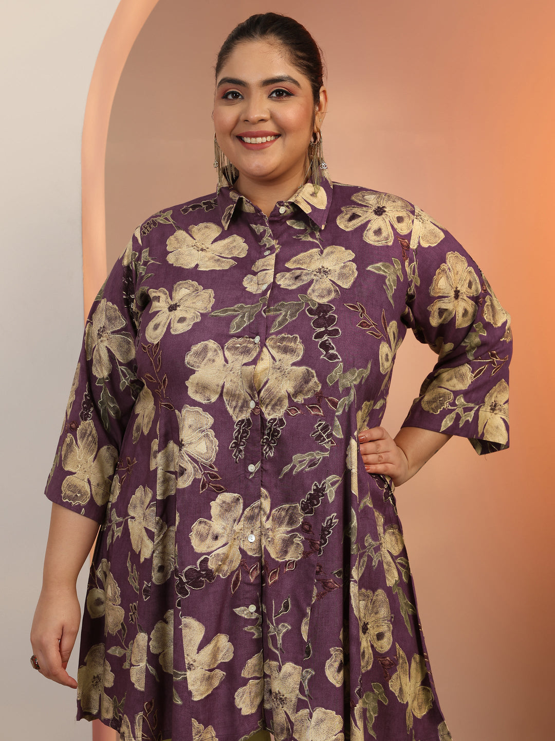  Plus Size Mauve Printed Rayon A-line Short Kurti 