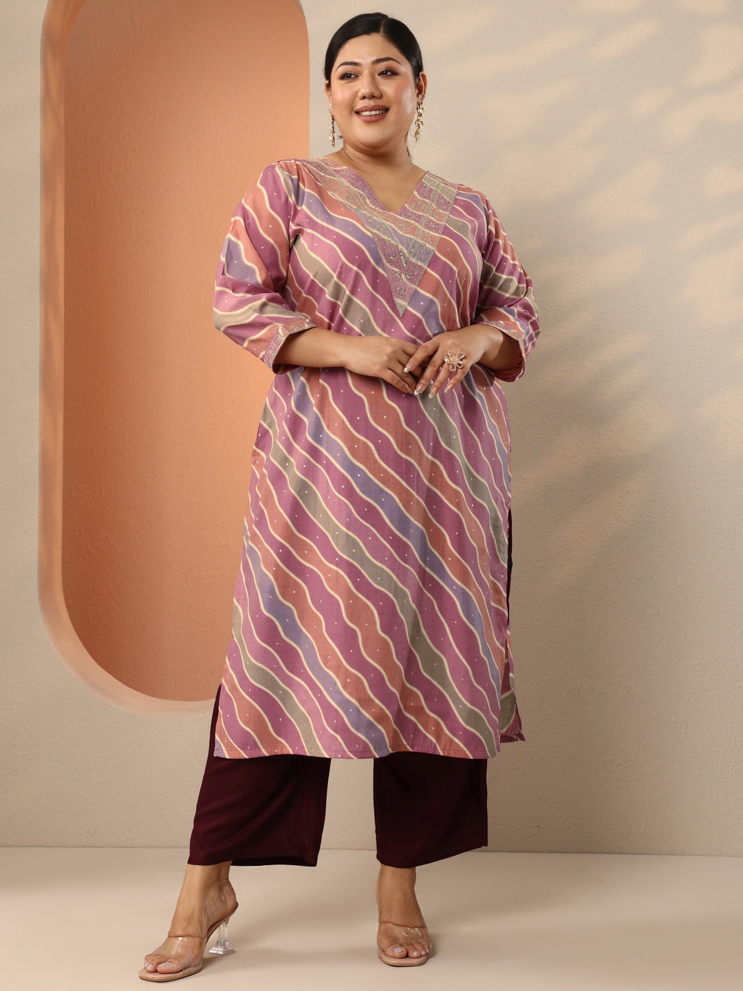  Plus Size Multi Printed Silk Blend Straight Kurta 