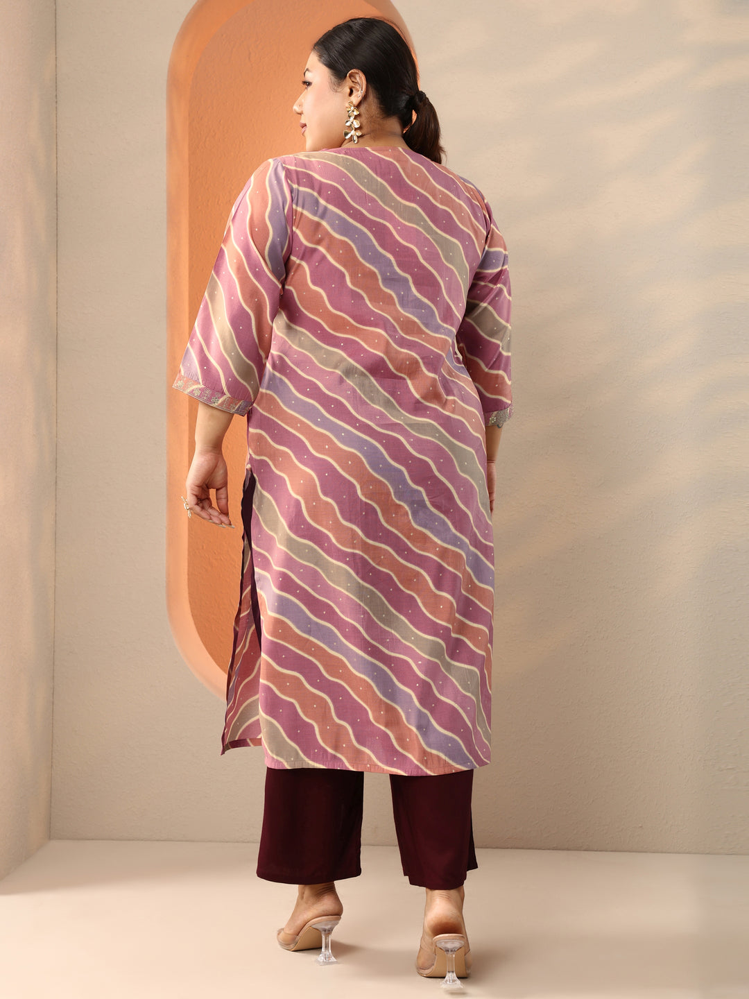  Plus Size Multi Printed Silk Blend Straight Kurta 