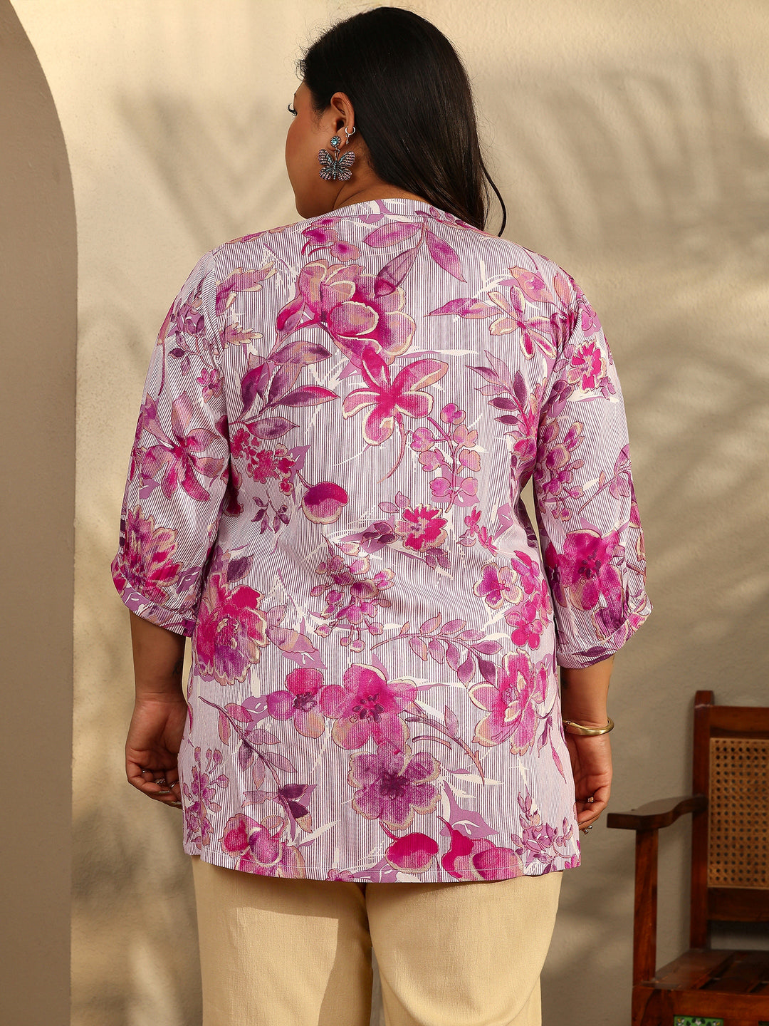  Plus Size Pink Printed Rayon Straight Short Kurti 