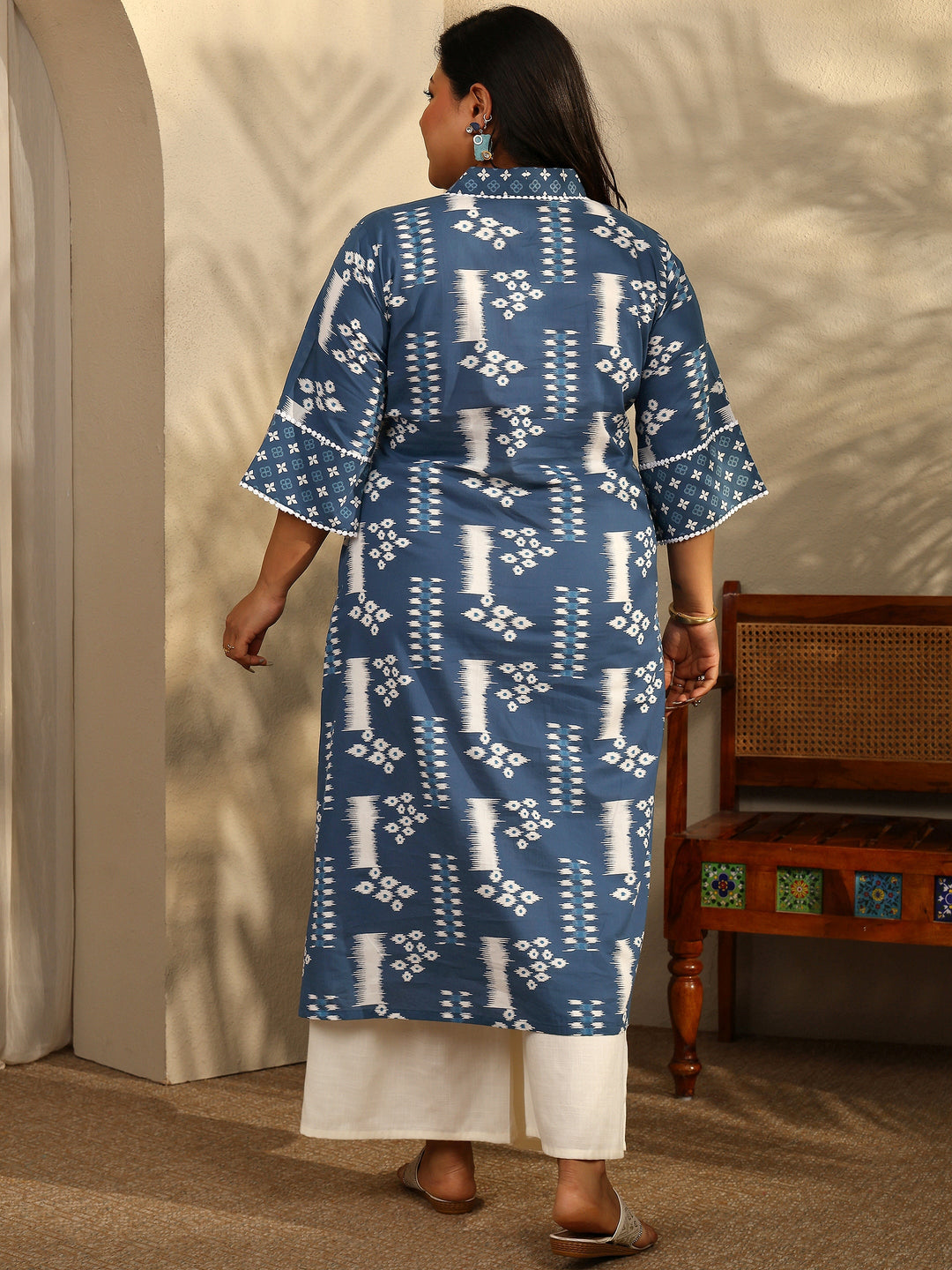  Plus Size Block Printed Cotton A-Line Kurta 