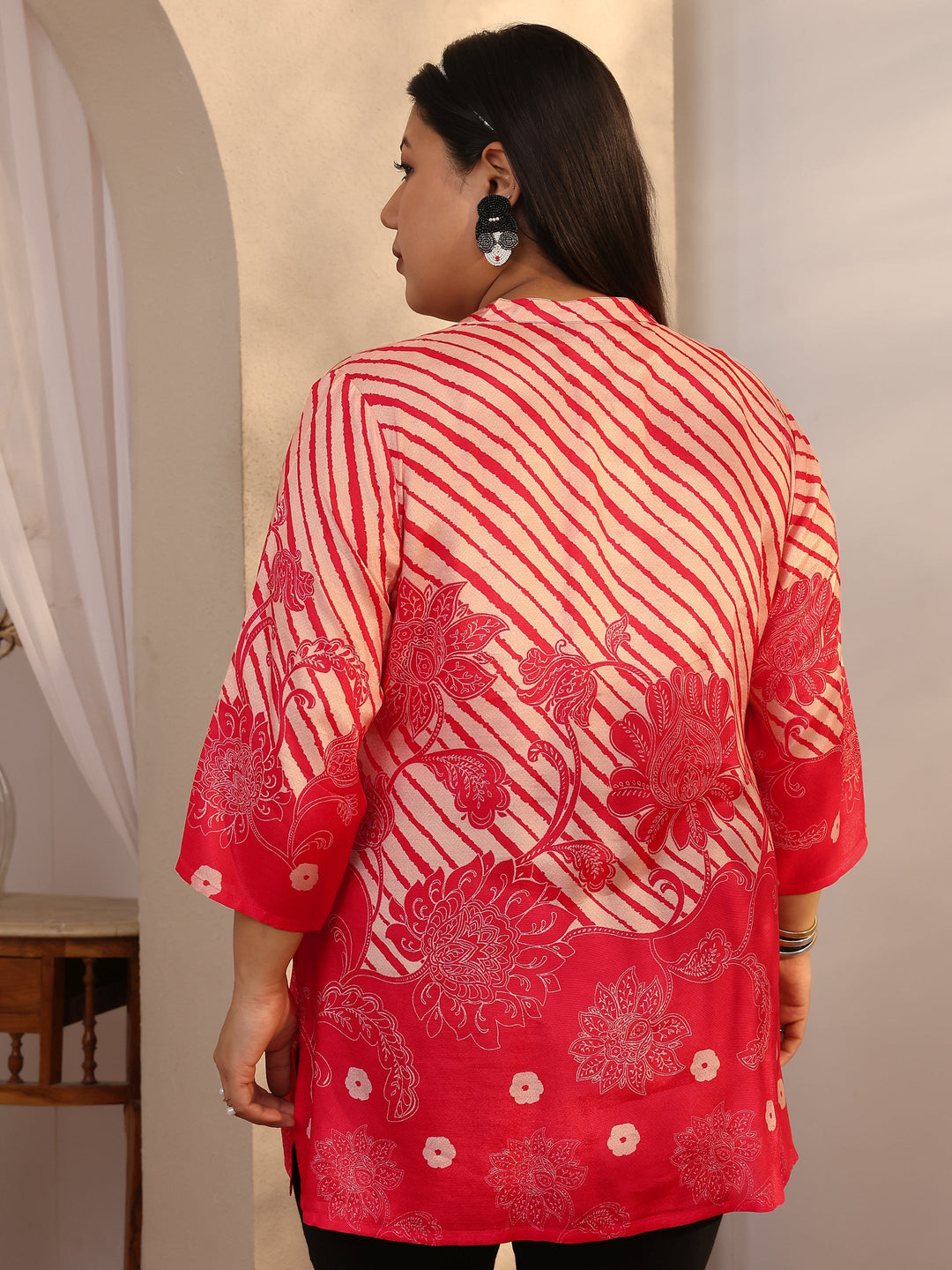  Plus Size Coral Printed Muslin Straight Short Kurti 