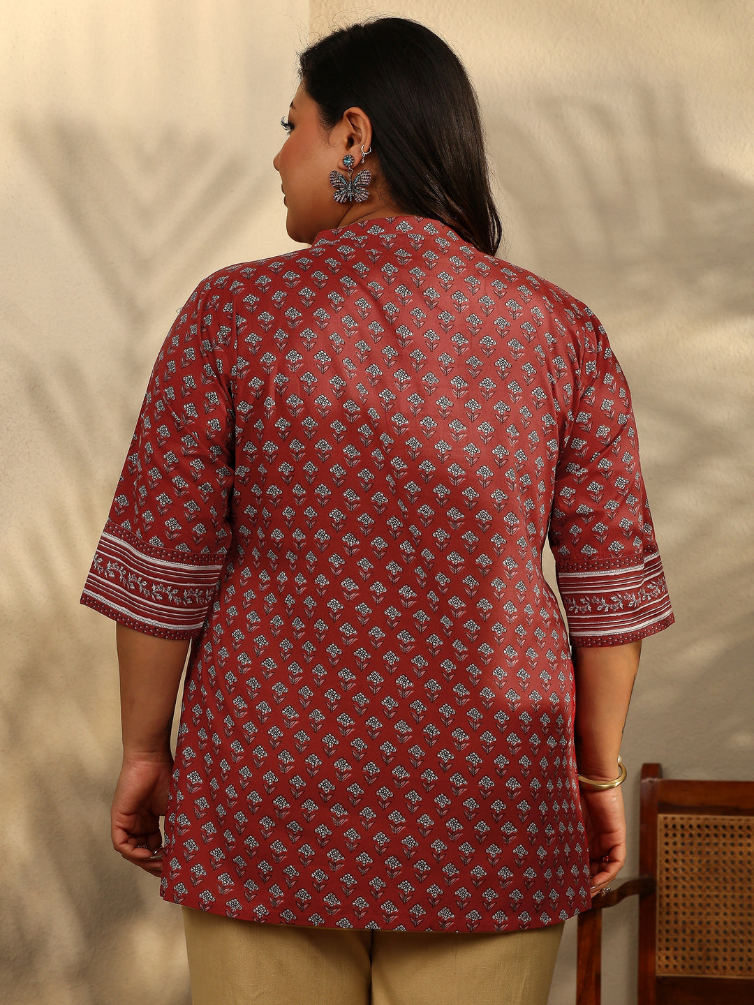  Plus Size Block Printed Cotton A-Line Short Kurti 