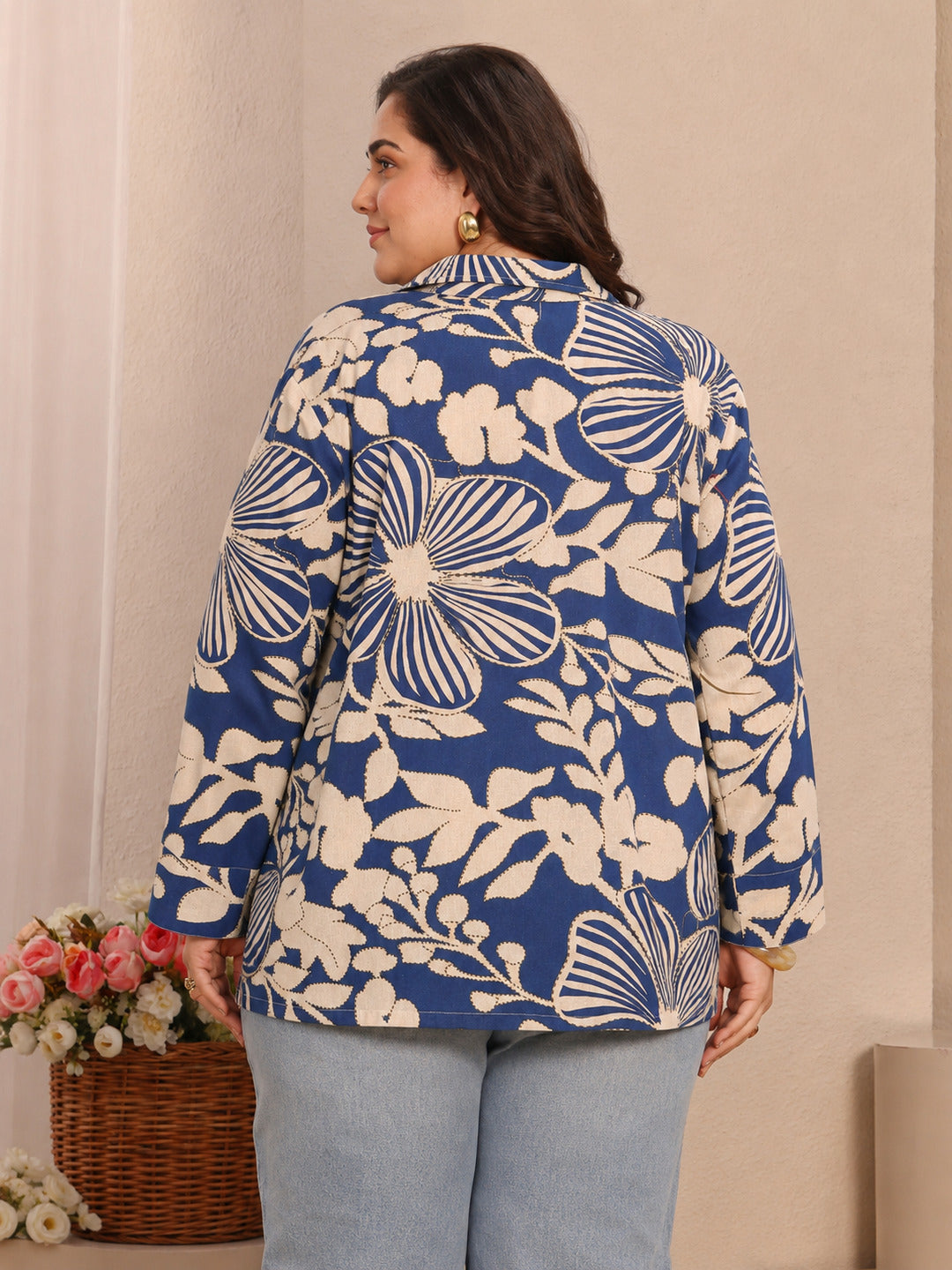  Plus Size Blue floral printed kurti 