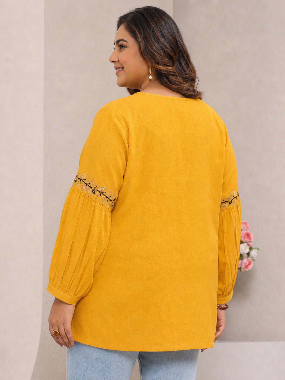  Plus Size Yellow Solid Cotton Straight Short Kurti 