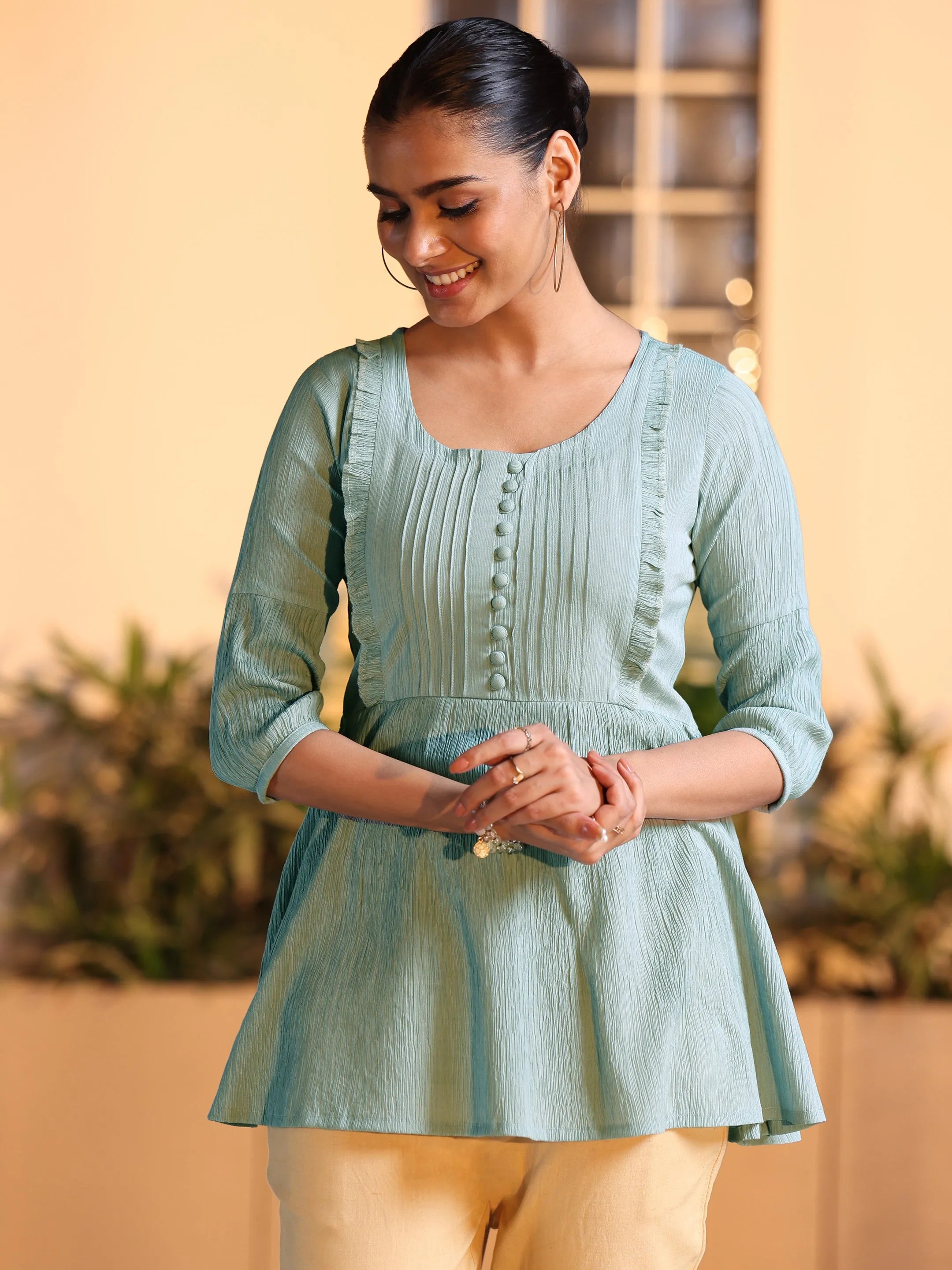 libas Grey Solid Cotton Blend A-line Kurti-picture-61