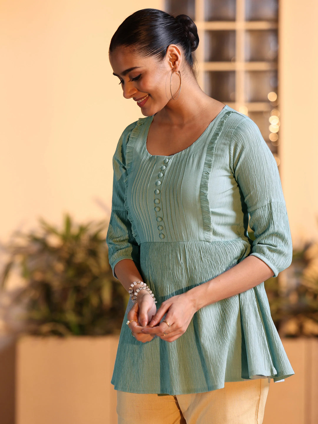  Grey Solid Cotton Blend A-line Kurti 