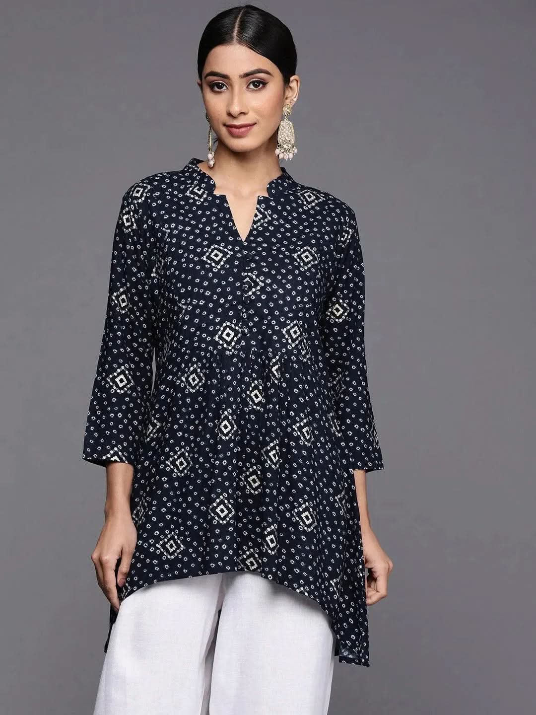 

Blue Printed Rayon A-Line Kurti