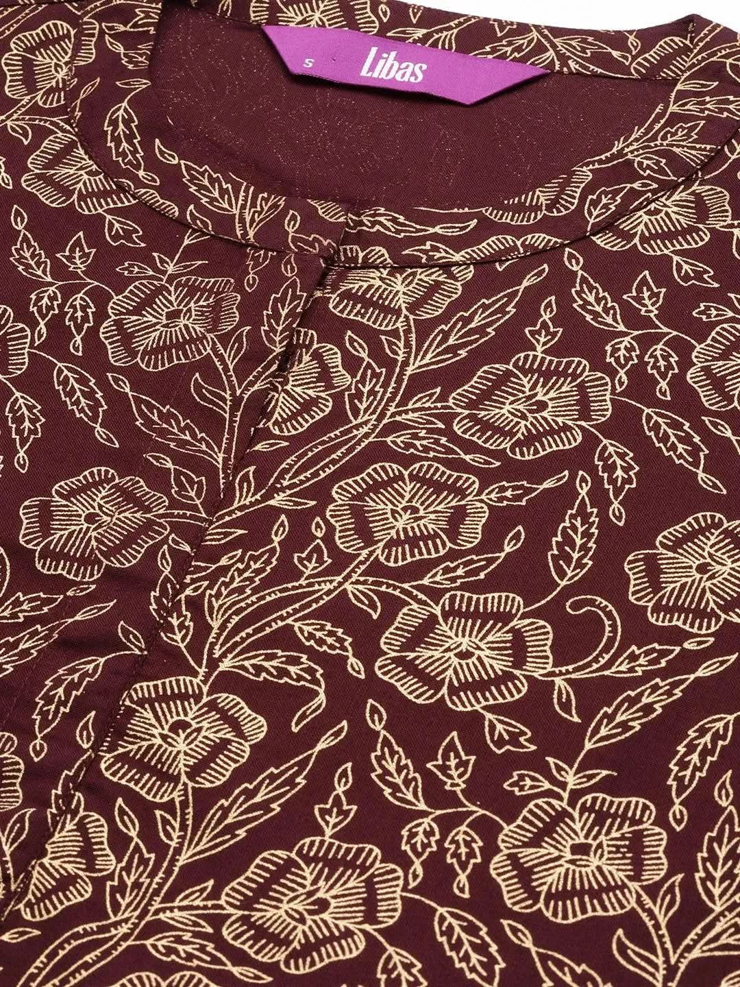 

Purple Printed Rayon A-Line Kurti