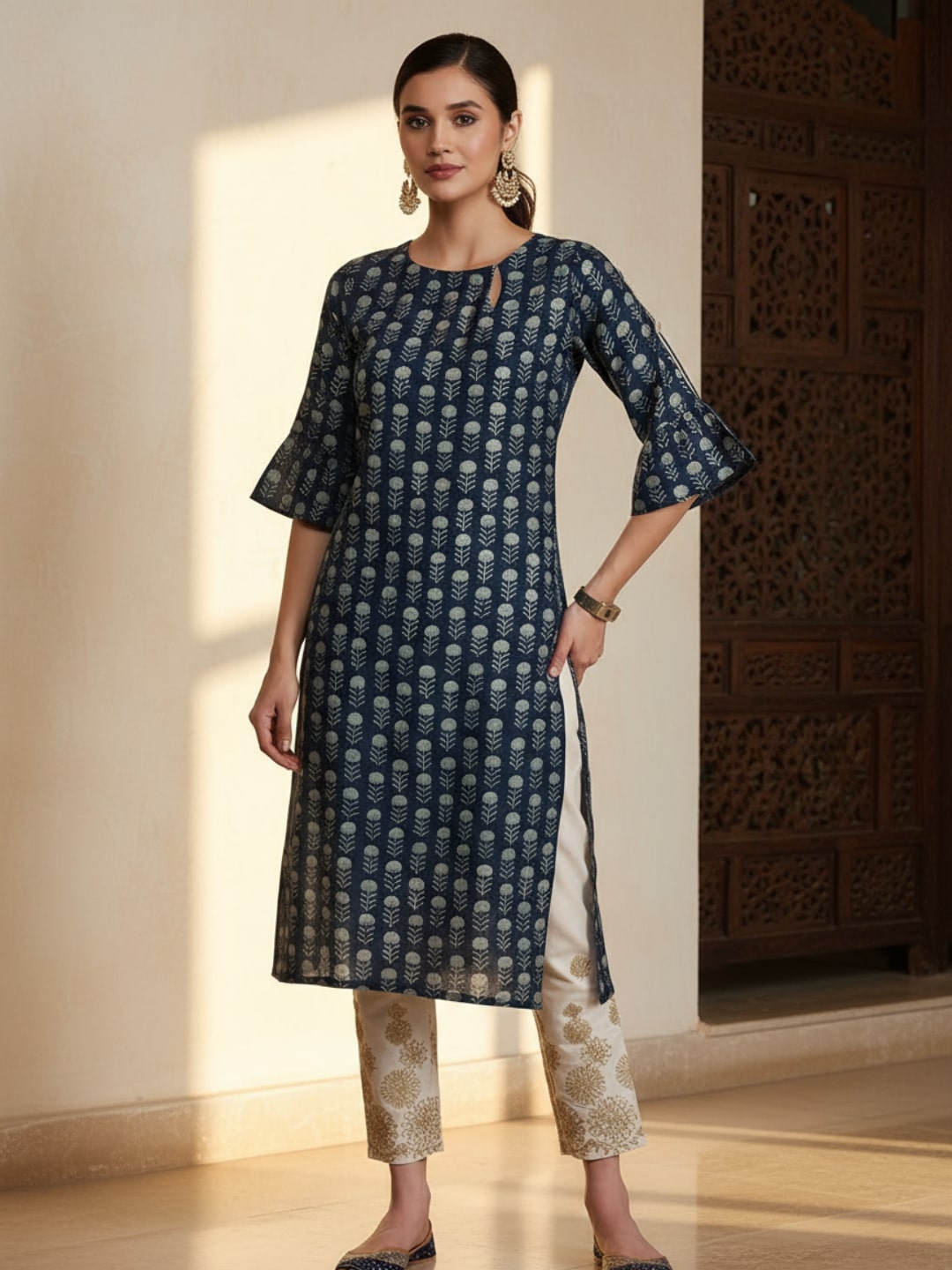 libas Blue Printed Silk Straight Kurta-picture-21