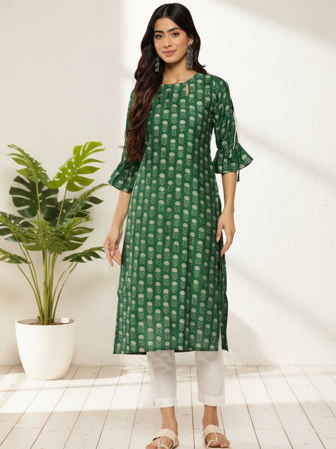 libas Green Printed Silk Straight Kurta-picture-45