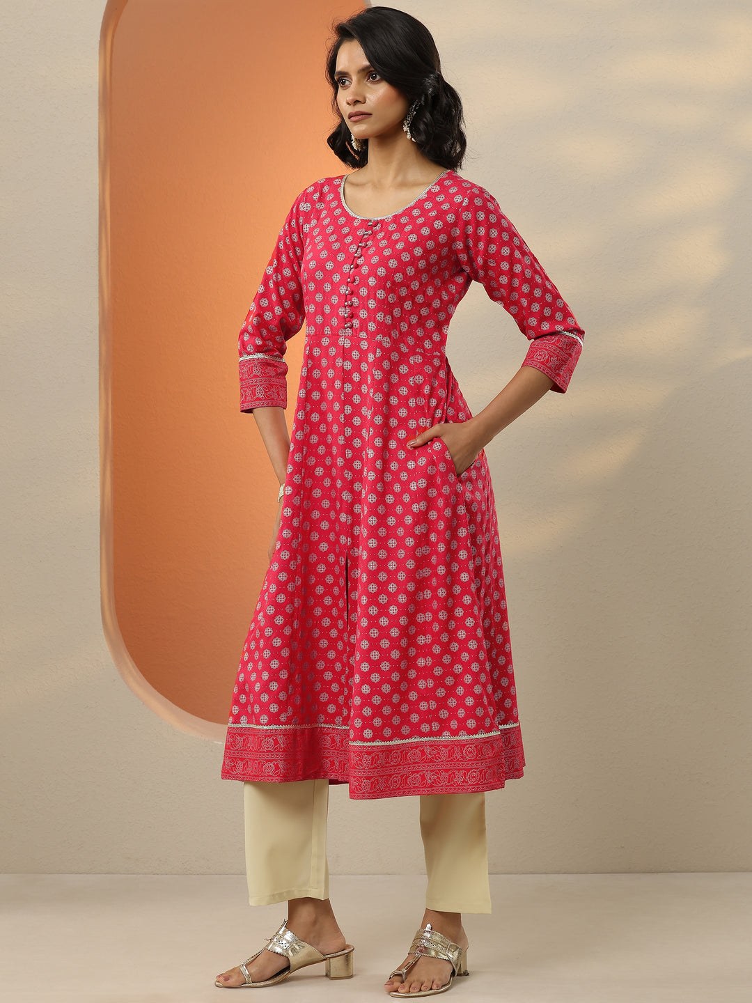  Red Printed Rayon A-Line Kurta 