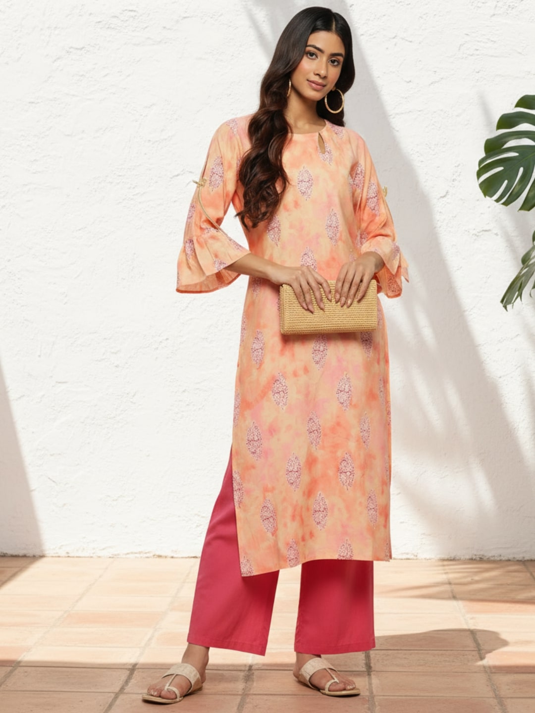 libas Peach Printed Silk Straight Kurta-picture-30