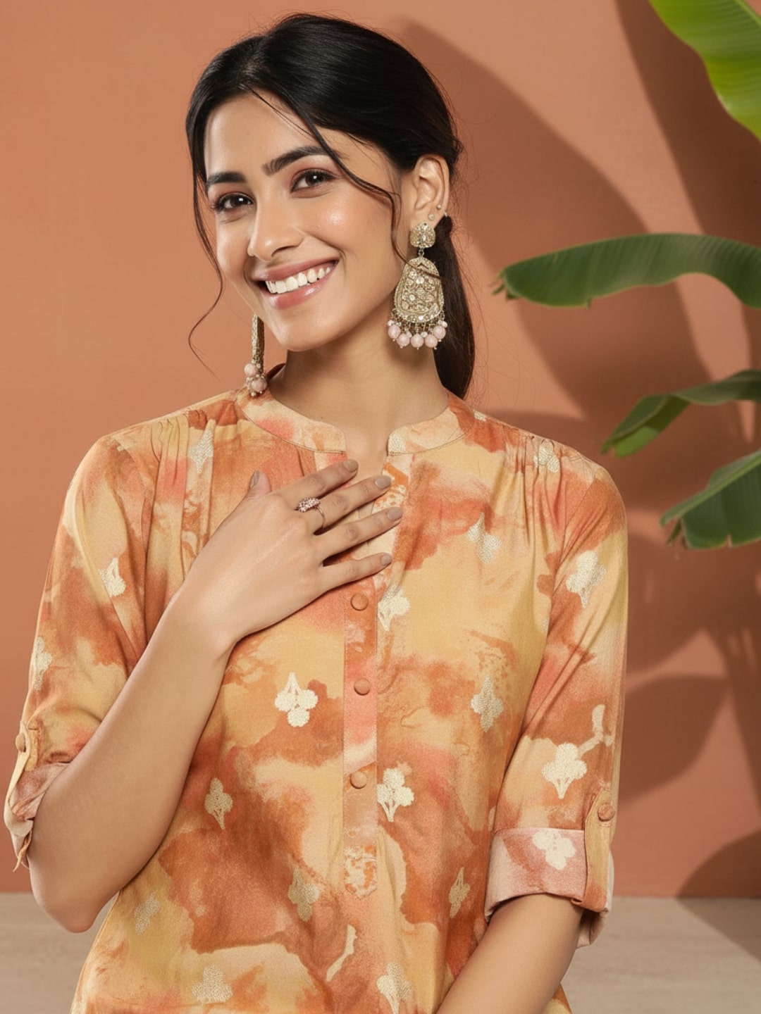 libas Brown Printed Silk Straight Kurta-picture-17