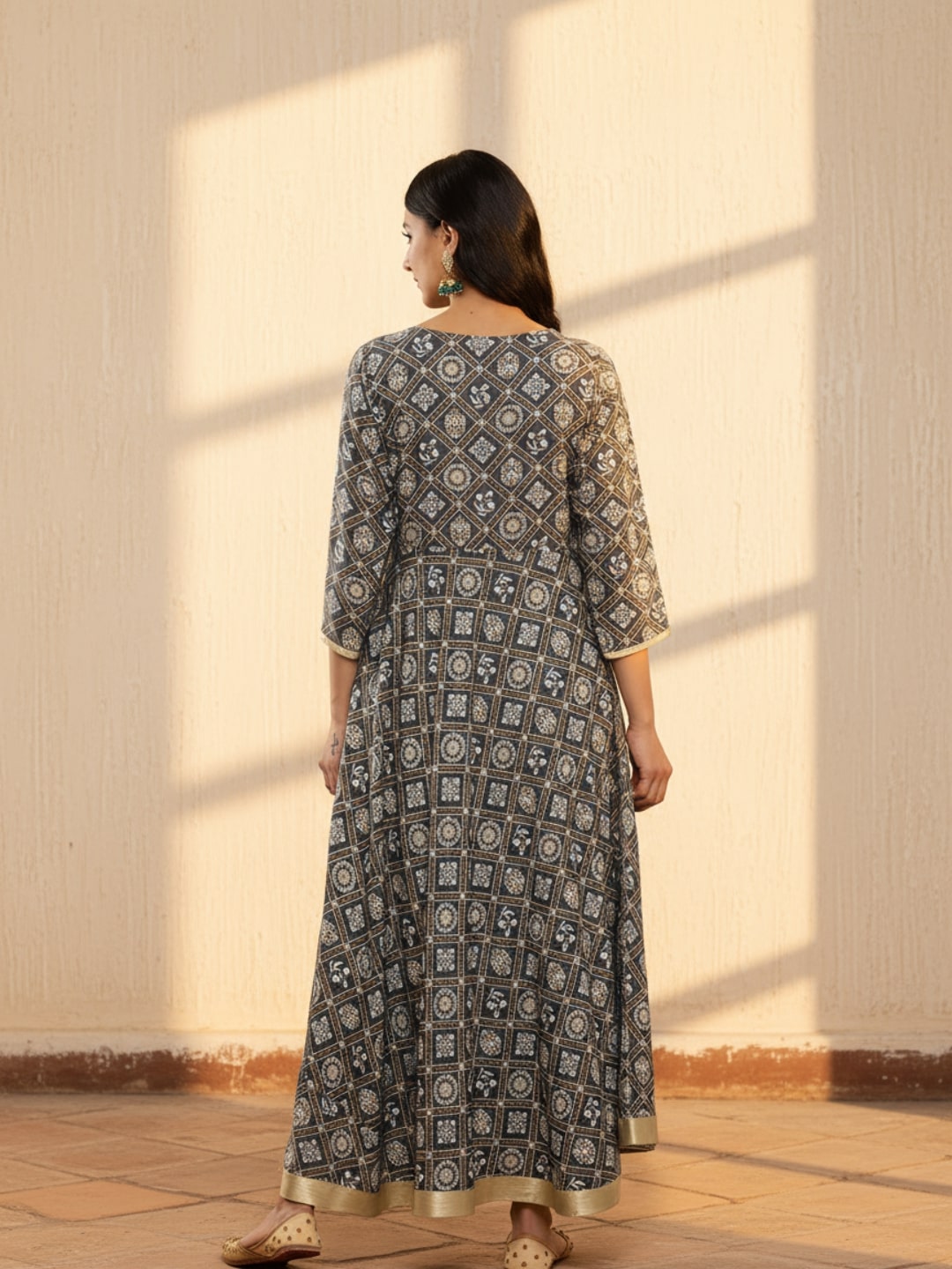  Grey Printed Rayon Fit and Flare Dress 