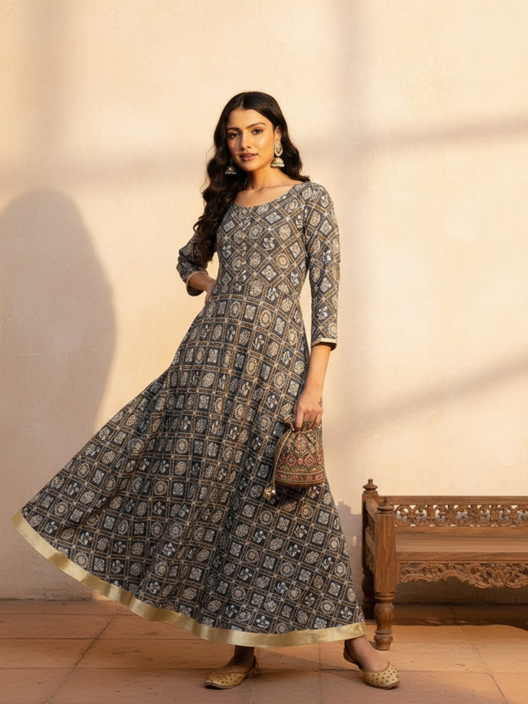  Grey Printed Rayon Fit and Flare Dress 
