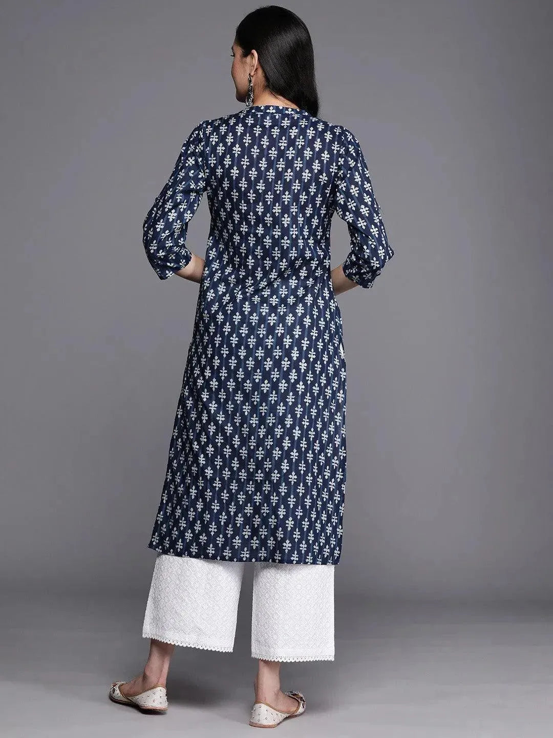  Blue Printed Cotton Straight Kurta 