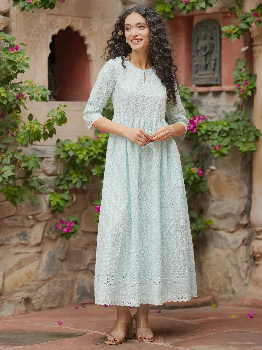 Buy Blue Embroidered Cotton Fit and Flare Dress Online at Rs.839 | Libas Buy Blue Embroidered Cotton Fit and Flare Dress Online at Rs.839 | Libas