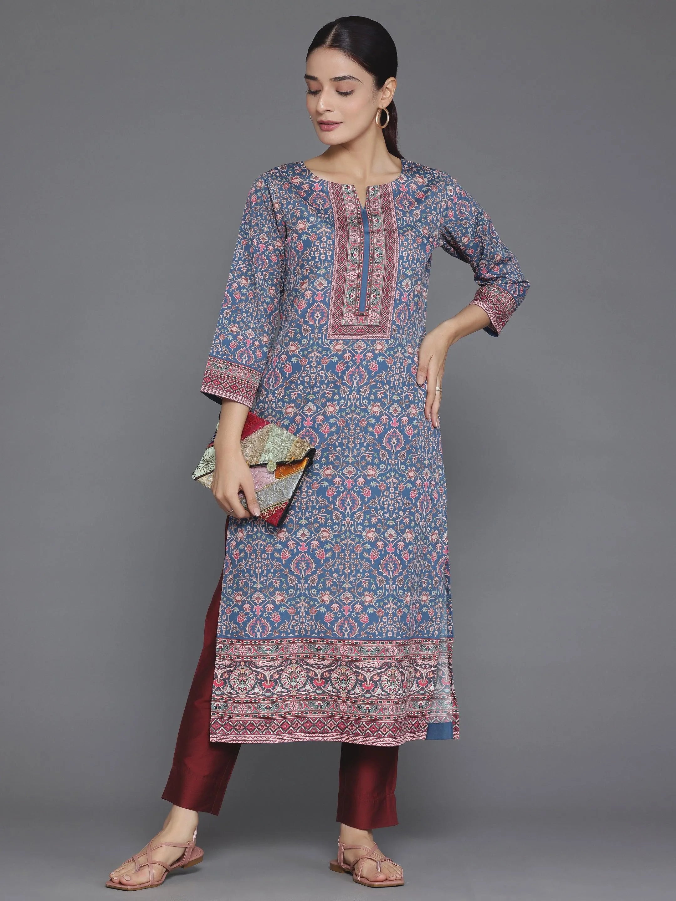 libas Blue Printed Crepe Straight Kurta-picture-66