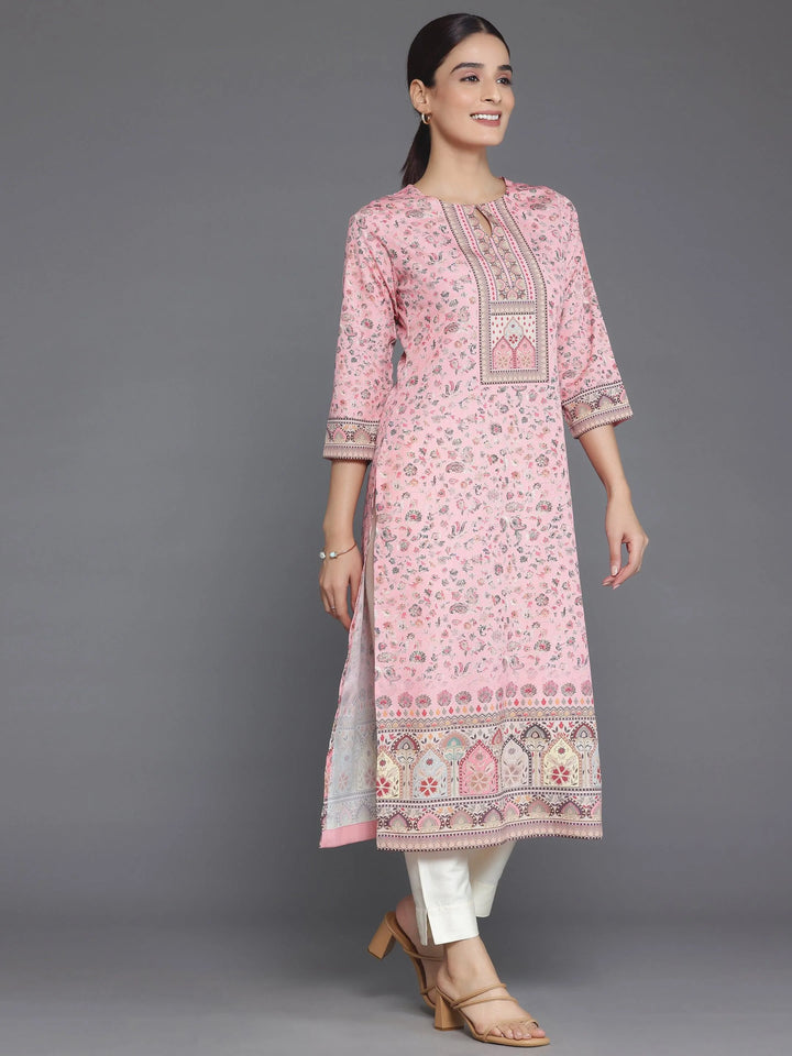 Peach Printed Crepe Straight Kurta - Libas