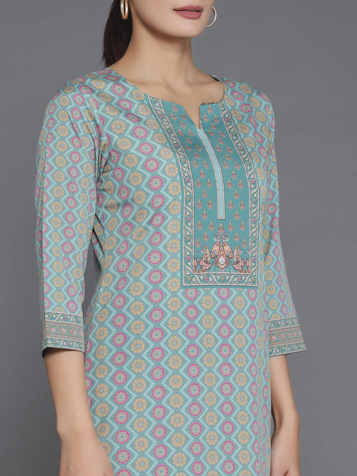 Green Printed Crepe Straight Kurta - Libas