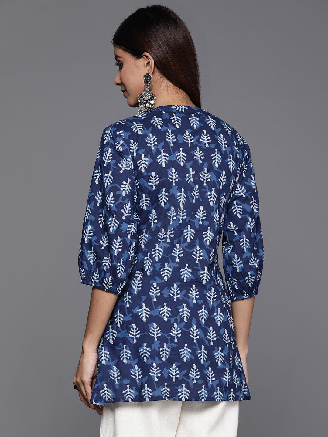  Indigo Printed Cotton A-Line Kurti 