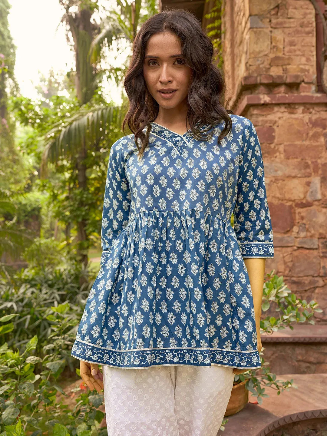libas Blue Printed Cotton A-Line Kurti-picture-61