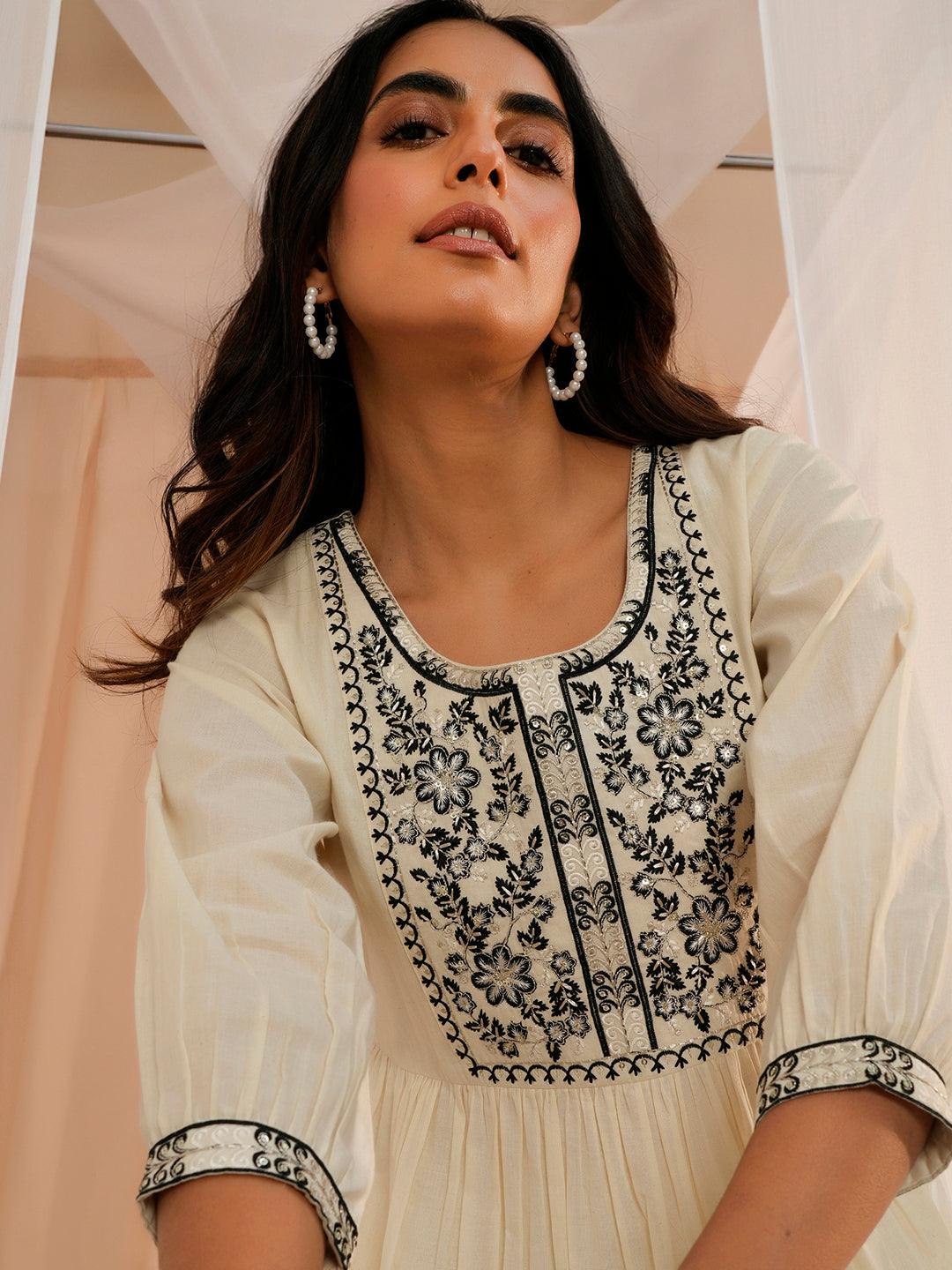 Rust Brown Cotton Kurti with Embroidered Yoke & Sleeves – Premium Ethnic Wear (Medium - 2XL)