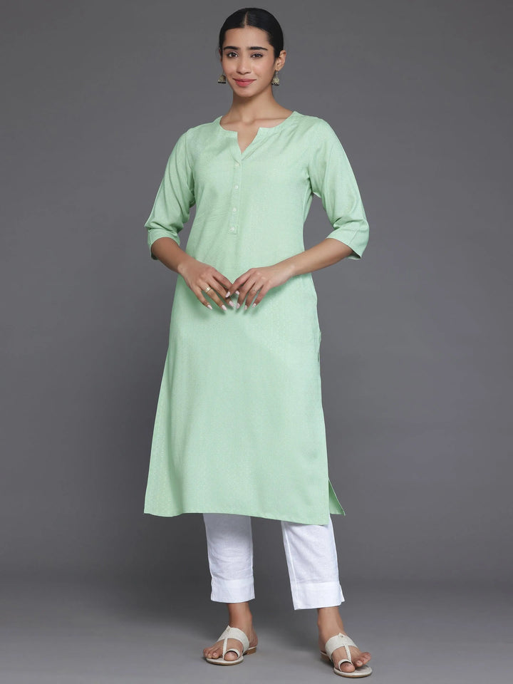 Green Woven Design Rayon Straight Kurta - Libas