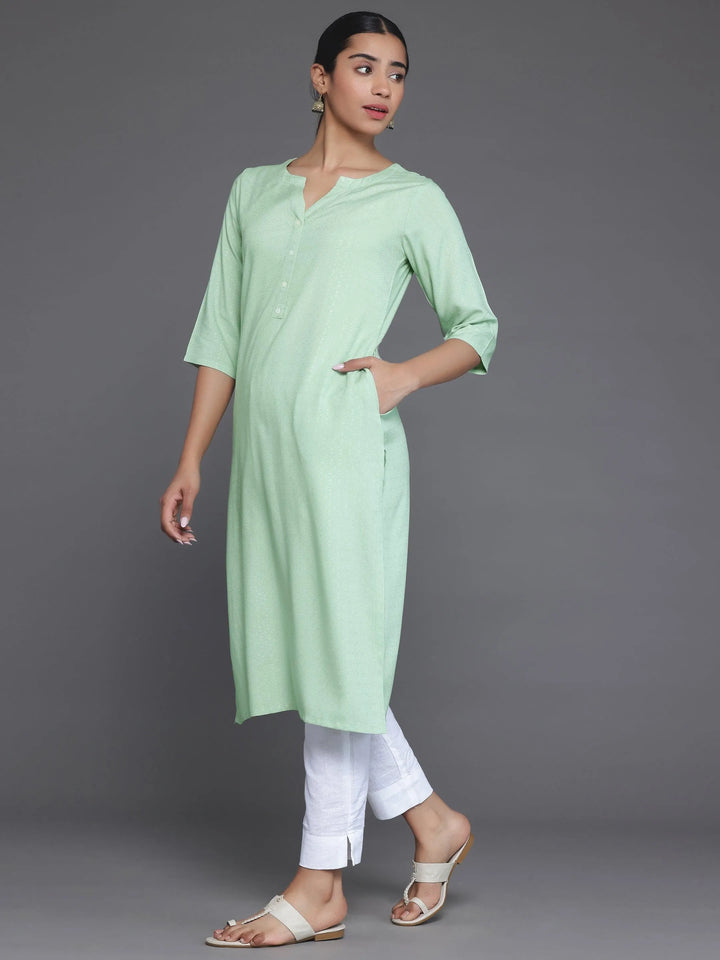 Green Woven Design Rayon Straight Kurta - Libas