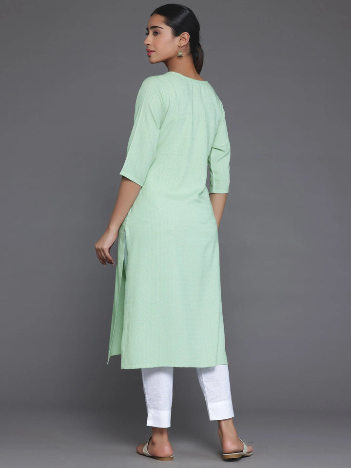 Green Woven Design Rayon Straight Kurta - Libas