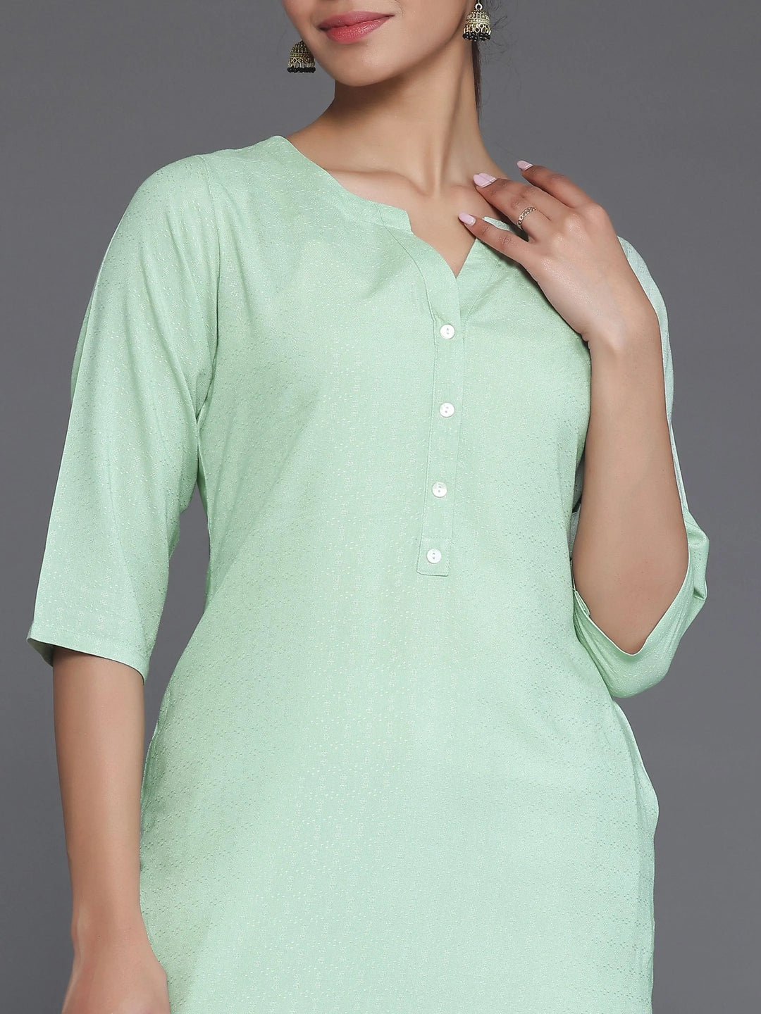 Green Woven Design Rayon Straight Kurta - Libas 