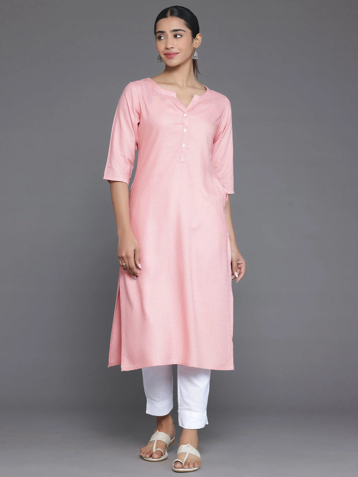 Pink Woven Design Rayon Straight Kurta - Libas