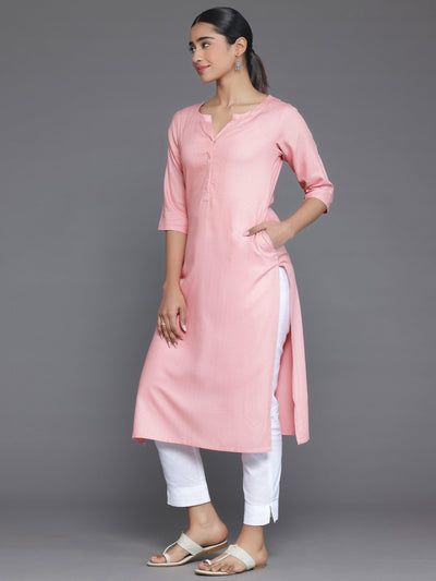 Pink Woven Design Rayon Straight Kurta - Libas
