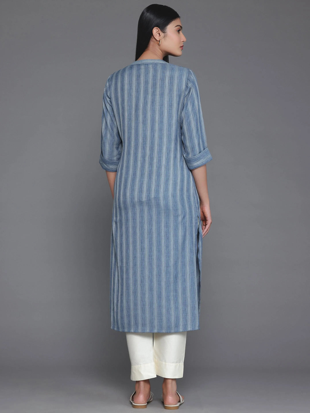 Grey Woven Design Rayon Straight Kurta - Libas 