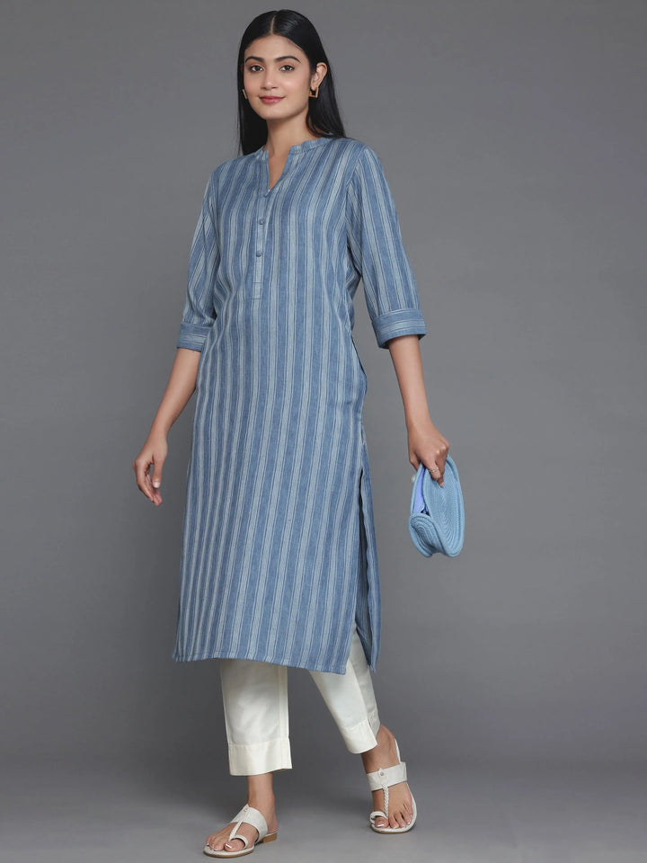 Grey Woven Design Rayon Straight Kurta - Libas