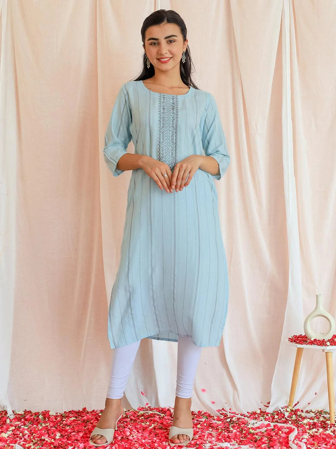 libas Blue Yoke Design Rayon Straight Kurta-picture-12