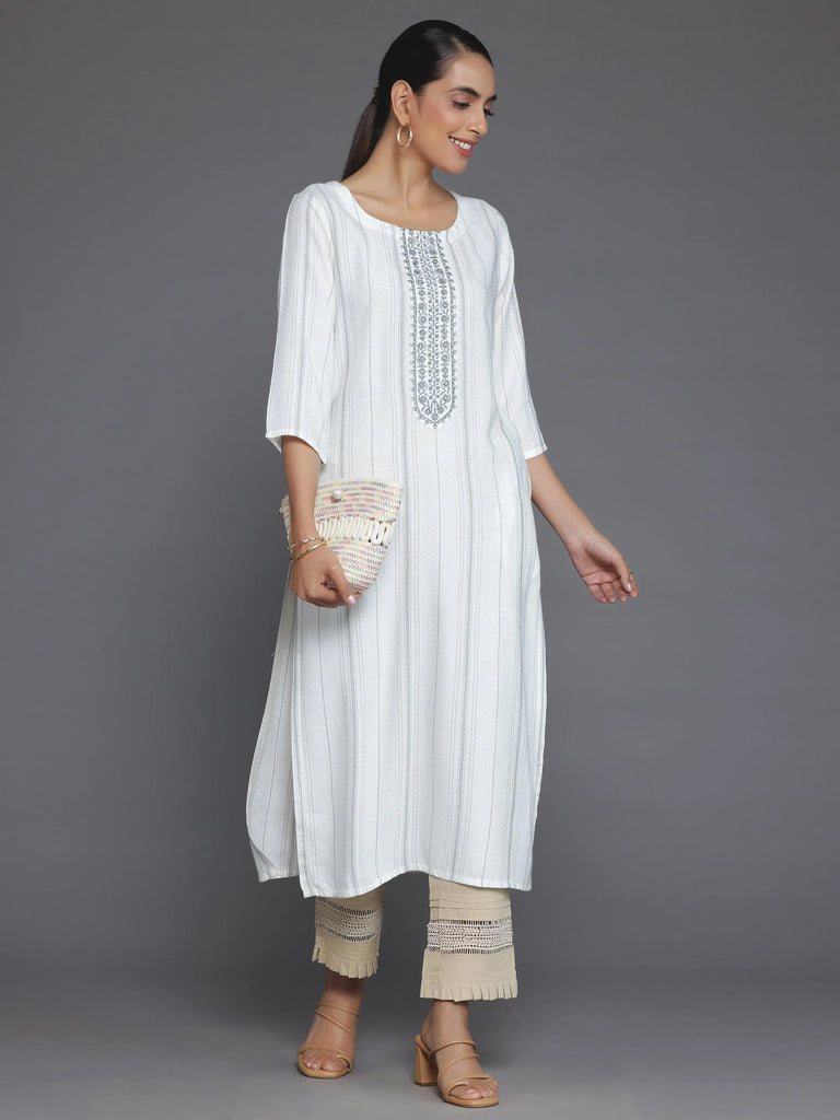 Libas Cream Yoke Design Rayon Straight Kurta