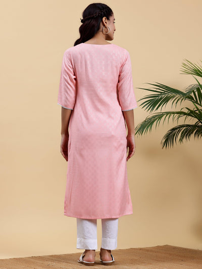 Pink Yoke Design Rayon Straight Kurta - Libas