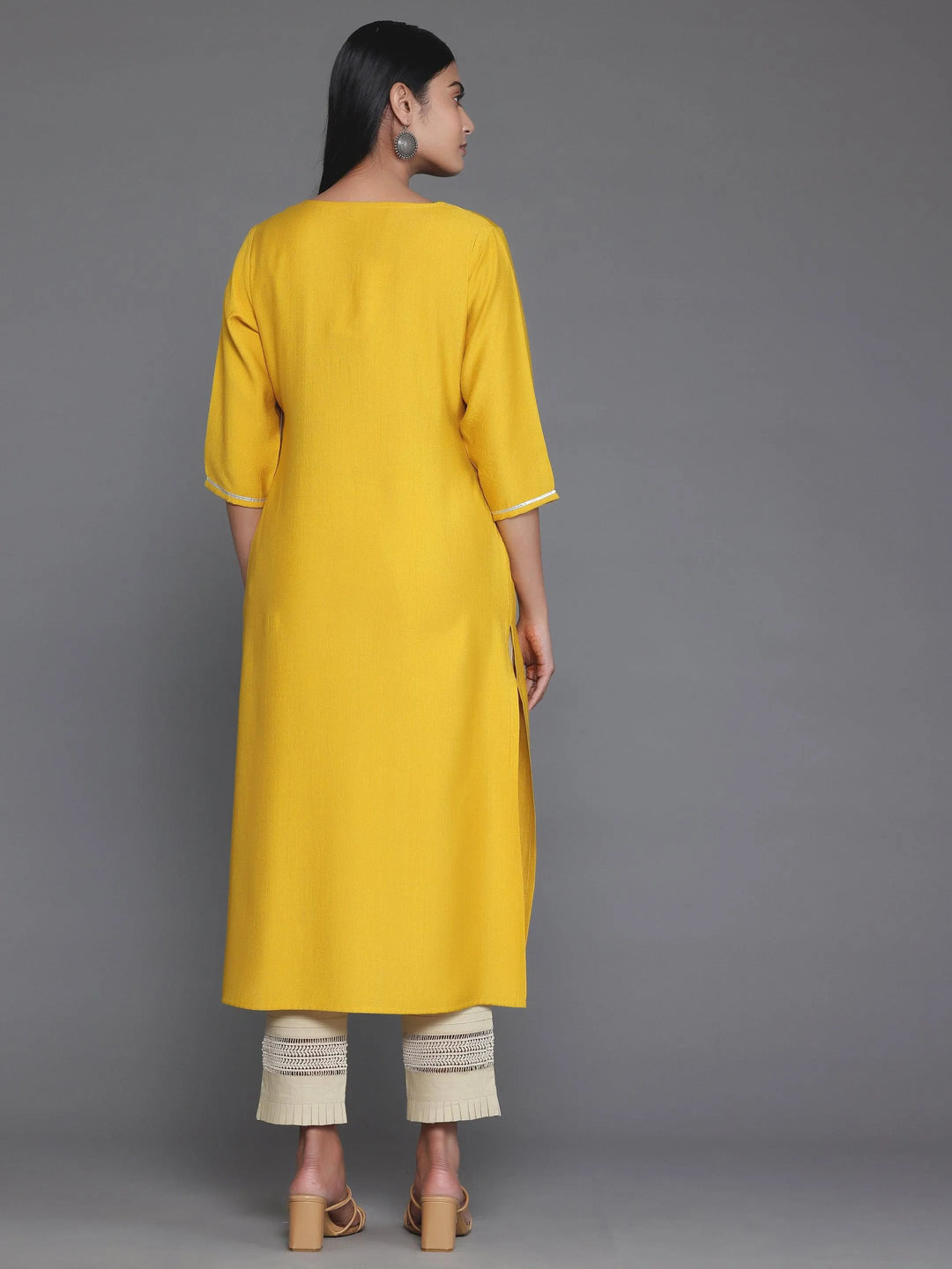 Yellow Yoke Design Silk Straight Kurta - Libas 