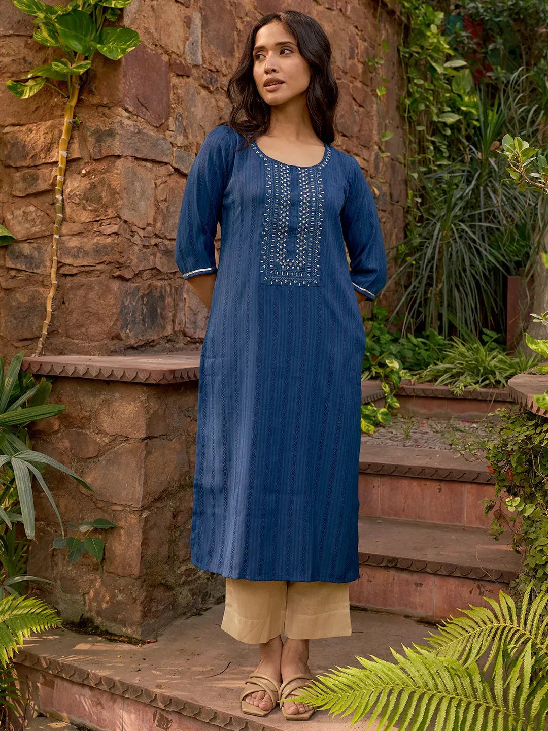 libas Blue Yoke Design Rayon Straight Kurta-picture-40