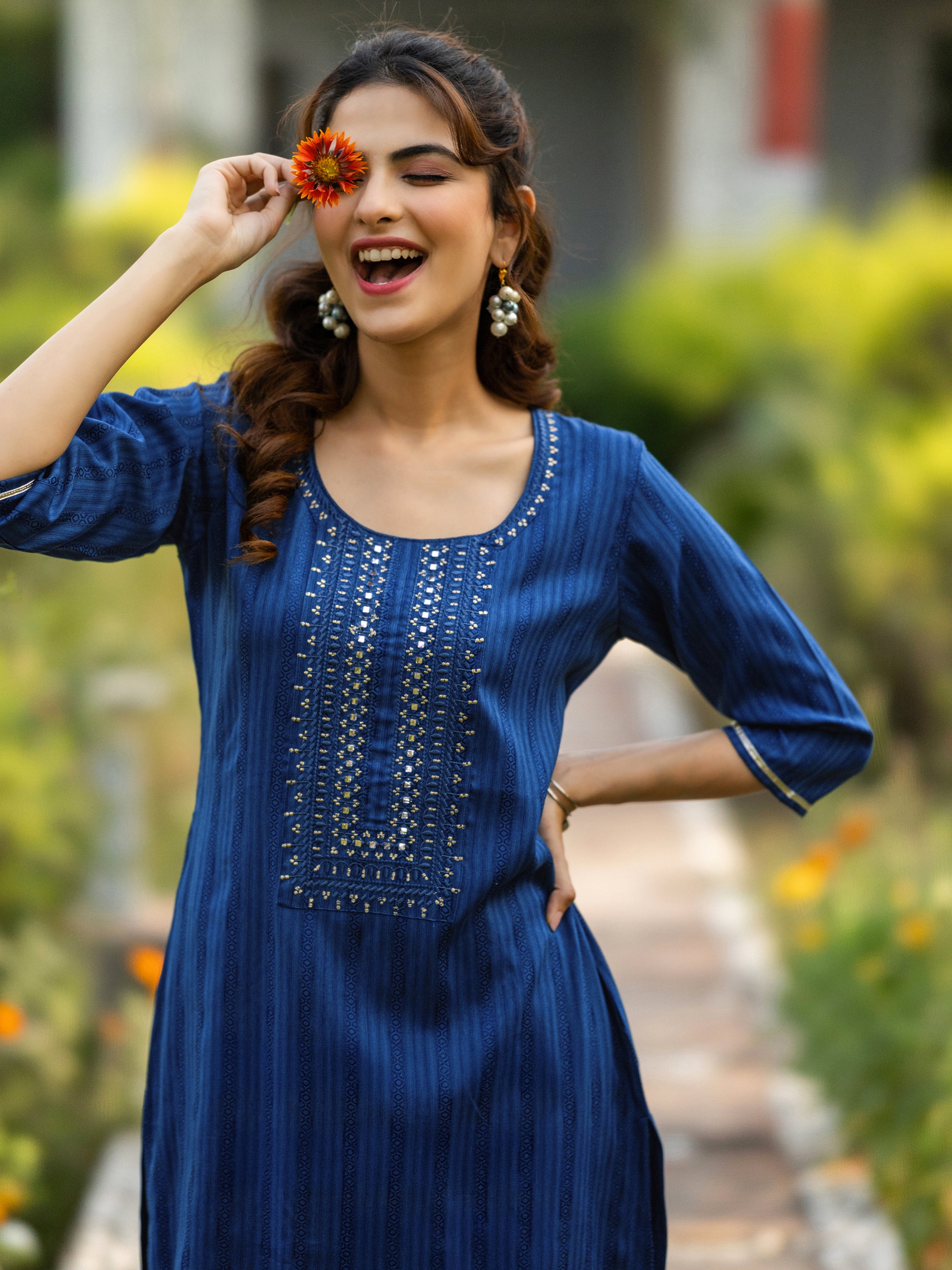 libas Blue Yoke Design Rayon Straight Kurta-picture-64