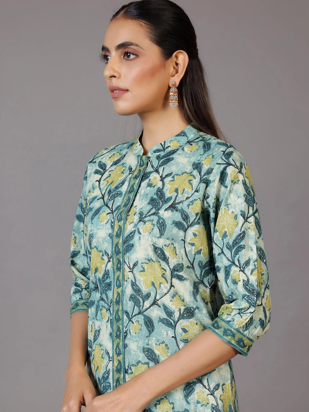 Green Printed Cotton Straight Kurti - Libas 